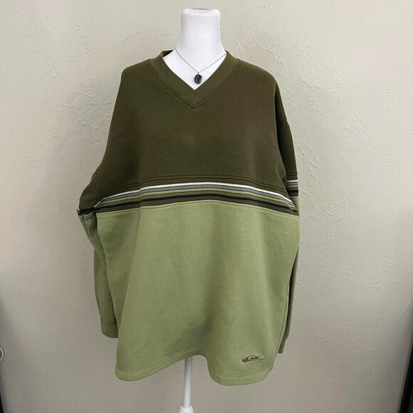 Quiksilver 90s green and khaki oversized  V-neck sweater - Picture 2 of 8